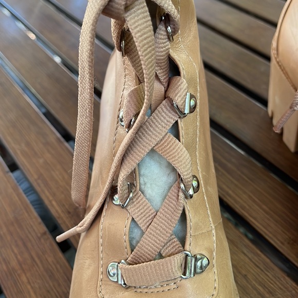 Aqua "Gilca" Block Heel Booties In Honey Beige - Picture 3 of 16